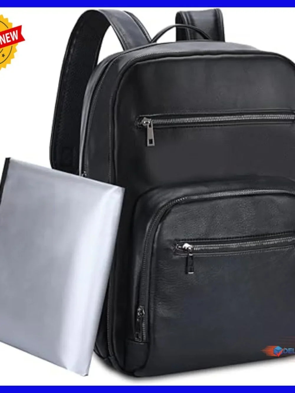 Large Vegan Leather Diaper Backpack with Changing Pad, Laptop Sleeve, Insulated